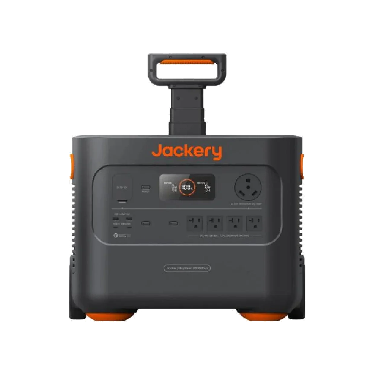 Jackery Explorer 2000 Plus portable power station, front view showing AC outlets and control panel